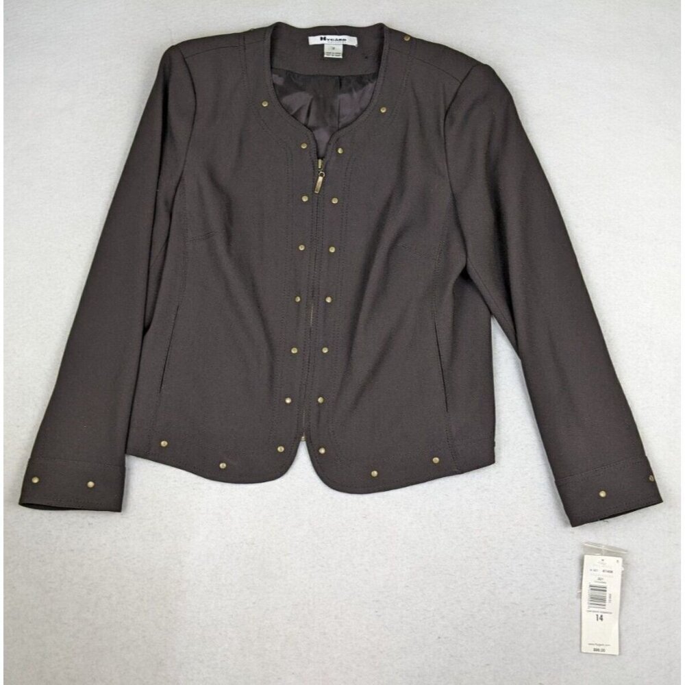 St. John Brown Collarless Blazer with Gold Stud Accents NWT Size 14